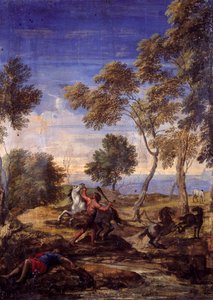 Kentaurien taistelu maaseudulla (öljy kankaalle) tekijältä Gaspard Poussin (school of) Dughet