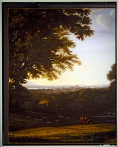 Italialainen pastoraalinen maisema, yksityiskohta, päivätty tekijältä Gaspard Poussin Dughet