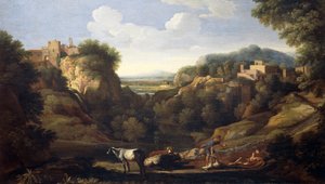 Gaspard Dughet (1615-1675) näyttää italialaisen maiseman metsästyskohtauksesta