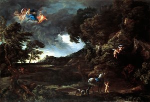 Maisema Didon ja Aeneasin liitossa, n. 1664-1648 (öljy kankaalle) tekijältä Gaspard Poussin and Maratta or Maratti Carlo Dughet