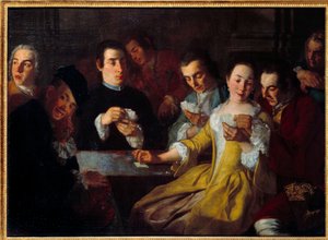 Korttipeli. Gaspare Traversin maalaus (? - 1769) tekijältä Gaspare Traversi