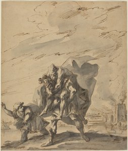 Aeneas kantaa Anchisesia palavasta Troijasta, noin 1733 (tussi ja tussi).