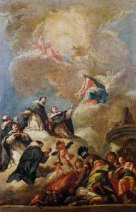 Dominikaaniset pyhät loistossa, n. 1750, kirjoittanut Gaspare Diziani (1689-1767), öljy kankaalle, 64x42 cm, luonnos Bergamon Pyhän Bartolomeuksen kirkon holviin