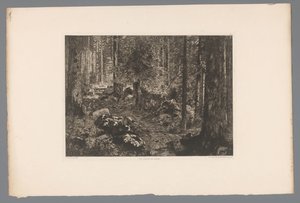 Boslandschap Doubsien kuuset (otsikko esineessä) France etsen uit 1876 (sarjan nimi) Etsaus vuonna 1876 (sarjan nimi) tekijältä Gaston Coindre