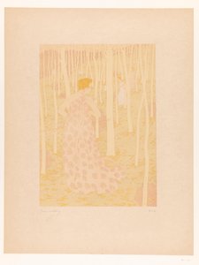 Naiset metsässä metsästämässä Chasseressit (alkuperäinen nimi) tekijältä Gaston de Latenay (signed by artist)