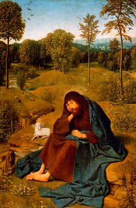 John Baptist in Wilderness, maalaus Geertgen tot Sint Jans Panel (n. 1460-n. 1490), paneeli, 42x28 cm, Alankomaat
