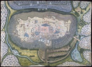 Ranthambhorin linnoitettu kaupunki, n. 1810-18. tekijältä Generation of Bagta