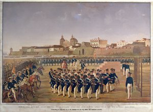 Pantaleon German de Ribonin ja hänen 8 seuralaisensa ampuminen Cartagenassa 24. helmikuuta 1816 (värikaiverrus) tekijältä Generoso Jaspe