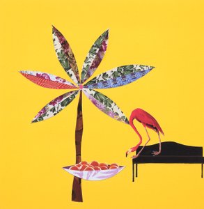 Flamingo appelsiinien kanssa (kollaasi) tekijältä Genevieve French
