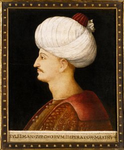 Muotokuva Suleiman (Suleyman) I Suuresta (1494-1566), ottomaanien sulttaani"" Anonyymi maalaus - Sulttaani Suleiman I Suuri, Bellini, pakana tekijältä Gentile (school of) Bellini