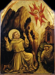 Saint Francois - Pyhä Franciscus vastaanottamassa Stigmata par Gentile da Fabriano (noin 1370-1427). Tempera paneelissa, koko: 87x64, n. 1420, Magnani Rocca Foundation, Mamiano di Traversetolo