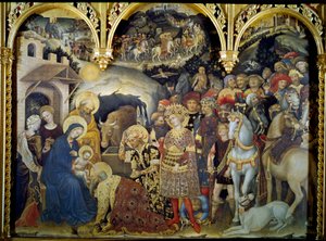 Gentile da Fabrianon (1370-1427) Detrempen taikaiden palvonta puulla 1423. Su. 3x2,8 m Firenze, Uffizin galleria. tekijältä Gentile da Fabriano