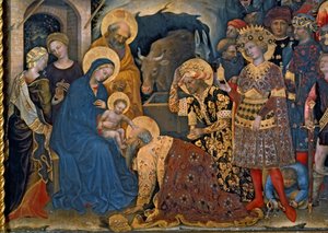 Maagien palvominen, yksityiskohta Neitsyt ja lapsi kolmen kuninkaan kanssa, 1423 tempera paneelille, 1423.