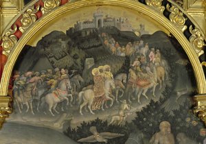 Maagien palvominen yksityiskohta matkasta Jerusalemiin, 1423 tempera paneelille yksityiskohta kuvasta 29414 tekijältä Gentile da Fabriano