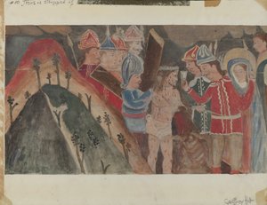Ristin asema nro 10: Jeesus riisutaan vaatteestaan, n. 1936. tekijältä Geoffrey Holt