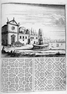 Talo, suihkulähde ja puutarhasuunnittelu, 1664 tekijältä Georg Andreas Bockler