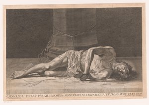 Kristus na de geseling Oi valtava armo, jolla kaikki pysyy, kaatuu, jotta et kaatuisi, makaa, jotta voisit nousta, kuolee, jotta voisit elää (otsikko esineessä) tekijältä Georg Andreas Wolfgang
