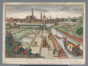 Näkymä Amsterdamin kanavalle Haarlemissa Canal zu Harlem, ke die Threckschuijten Amsterdamin jälkeen ab und zu gehen (otsikko esineessä) Haarlem (sarjan nimi)