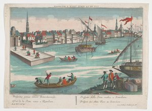 Näkymä Ooster Oude Hoofdpoortille Rotterdamissa Prospect des Alten Thors zu Rotterdam (otsikko esineessä) Rotterdam (sarjan nimi) tekijältä Georg Balthasar Probst
