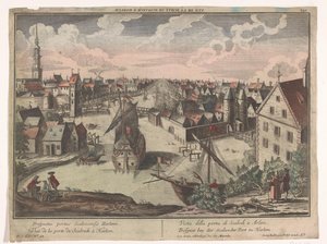Näkymä Schalkwijker-portille Haarlemissa Prospect bey der Scalwecker Port zu Harlem (otsikko esineessä) Haarlem (sarjan nimi) tekijältä Georg Balthasar Probst