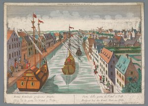 Näkymä kanavalle Ketelpoortin läheisyydessä Delftissä Prospect bey der Kettel Port, zu Delft (otsikko esineessä) Delft (sarjan nimi) tekijältä Georg Balthasar Probst