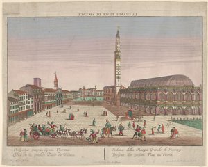 Näkymä Vicenzan Piazza dei Signorille hevoskärryillä ja hahmoilla ..., n. 1750-1801. tekijältä Georg Balthasar Probst
