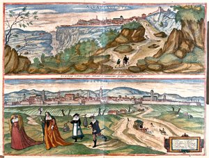 Acquapendente - Farvisi (Rooma), Italia - Georg Braunin teoksessa "Civitates Orbis Terrarum", Köln 1617. tekijältä Georg Braun