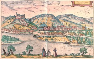 Bratislava, Slovakia - Georg Braunin "Civitates Orbis Terrarum" -teoksessa, Köln 1617. tekijältä Georg Braun