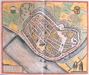 Deventer, Alankomaat - Georg Braunin teoksessa "Civitates Orbis Terrarum", Köln 1617. tekijältä Georg Braun