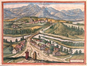 Drégelypalank, Unkari - teoksessa "Civitates Orbis Terrarum", kirjoittanut Georg Braun, Köln 1617. tekijältä Georg Braun