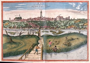 Enns, Itävalta - Georg Braunin "Civitates Orbis Terrarum", Köln 1617. tekijältä Georg Braun