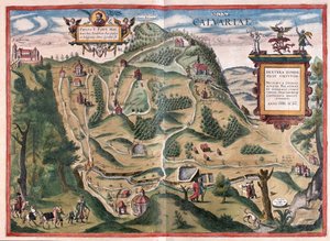 Kalwarya Zebrzydowka (Krakovan kaakkoispuolella), Puola - Georg Braunin "Civitates Orbis Terrarum" -teoksessa, Köln 1617. tekijältä Georg Braun