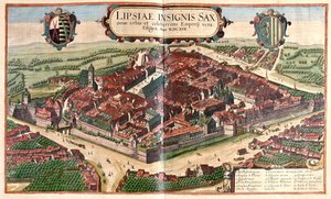 Leipzig (Lipsia), Saksa - Georg Braunin teoksessa "Civitates Orbis Terrarum", Köln 1617. tekijältä Georg Braun