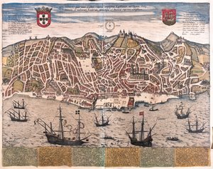 Lissabon, Portugali - Georg Braunin teoksessa "Civitates Orbis Terrarum", Köln 1617. tekijältä Georg Braun
