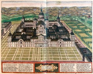 Luostari (kuningas Filip II:n palatsi), Espanja - Georg Braunin teoksessa "Civitates Orbis Terrarum", Köln 1617. tekijältä Georg Braun
