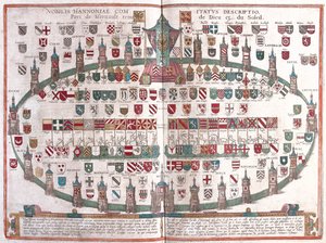 Mons , Belgia - Georg Braunin teoksessa "Civitates Orbis Terrarum", Köln 1617.
