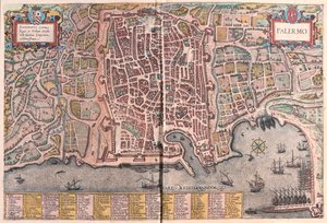 Palermo, Italia - teoksessa "Civitates Orbis Terrarum", Georg Braun, Köln 1617. tekijältä Georg Braun