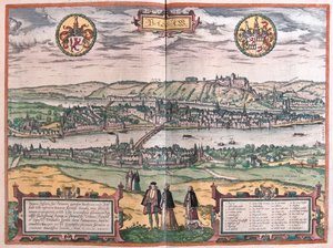 Passau, Saksa - Georg Braunin teoksessa "Civitates Orbis Terrarum", Köln 1617. tekijältä Georg Braun