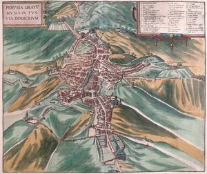 Perugia, Italia - teoksessa "Civitates Orbis Terrarum", Georg Braun, Köln 1617. tekijältä Georg Braun