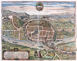 Saintes, Ranska - Georg Braunin teoksessa "Civitates Orbis Terrarum", Köln 1617. tekijältä Georg Braun