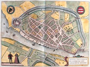 Slusa, Alankomaat - Georg Braunin teoksessa "Civitates Orbis Terrarum", Köln 1617. tekijältä Georg Braun