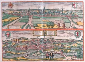 Soest, Warburg, Saksa - teoksessa "Civitates Orbis Terrarum", kirjoittanut Georg Braun, Köln 1617. tekijältä Georg Braun