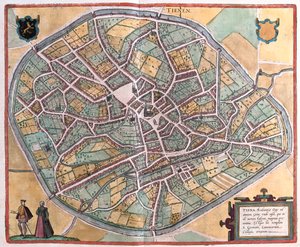 Tienen, Belgia, Georg Braunin teoksessa "Civitates Orbis Terrarum", Köln 1617. tekijältä Georg Braun