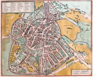 Vicenza, Italia - Georg Braunin teoksessa "Civitates Orbis Terrarum", Köln 1617. tekijältä Georg Braun