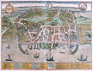 Visby, Gotlannin saari, Ruotsi - Georg Braunin teoksessa "Civitates Orbis Terrarum", Köln 1617. tekijältä Georg Braun