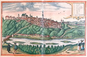 Znojmo (Moravia), Tšekin tasavalta - Georg Braunin teoksessa "Civitates Orbis Terrarum", Köln 1617. tekijältä Georg Braun