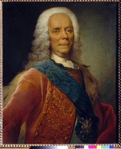 Prinssi Vasili Vladimirovitš Dolgorukovin (1667-1746) muotokuva - Georg Christoph Groothin kuva (1716-1749), Öljy kankaalle ennen vuotta 1746 - Valtion Tretjakov-galleria, Moskova 76x62,5 -