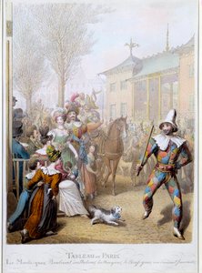 Mardi Gras Boulevard des Italiansilla Pariisissa Kuvitus George Emanuel Opitz (1775-1841) 1800-luvun Pariisi, Musee Carnavalet tekijältä Georg Emanuel Opitz
