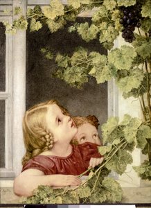 Lapsi ikkunan ääressä. n. 1843. (öljy kankaalle) tekijältä Georg Friedrich Kersting