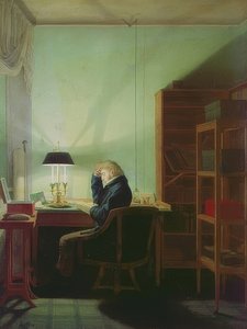 Lukeminen lampun valossa. 1814